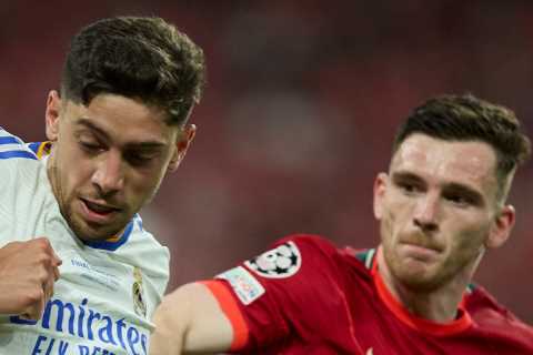 Federico Valverde jokes it’s ‘harder watching his son’ than marking Liverpool star Robertson in Real Madrid’s final win