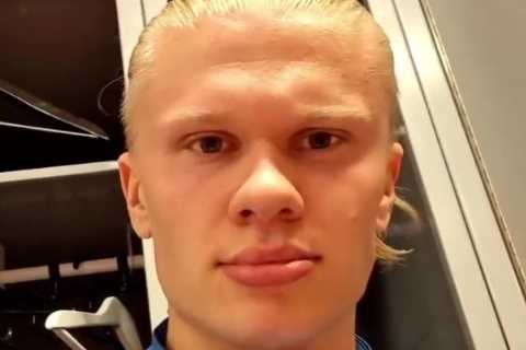 Erling Haaland listens to Oasis hit Wonderwall as he awaits confirmation on Man City deal after scoring twice for Norway