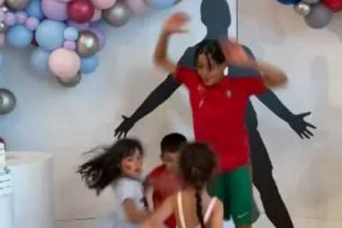 Watch Cristiano Ronaldo’s adorable kids perform Man Utd star’s famous ‘Siu’ goal celebrations as twins turn five