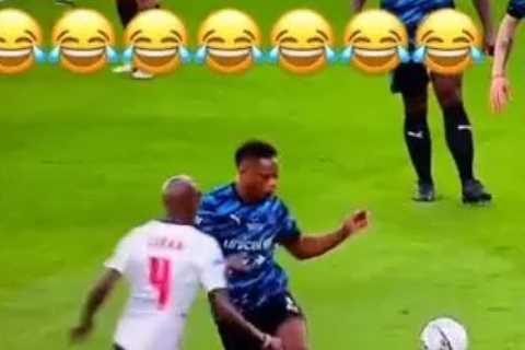 Watch Man Utd legend Patrice Evra miss ball and wipe out Mo Farah leaving Rio Ferdinand in hysterics during Soccer Aid