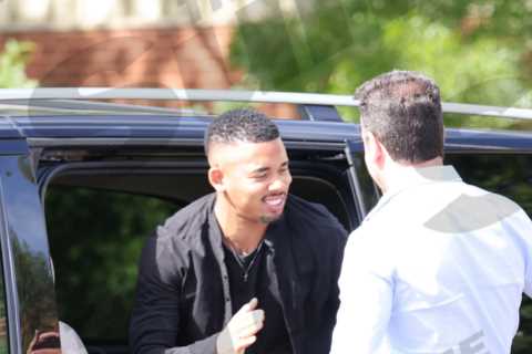 Gabriel Jesus HUGS Arsenal director Edu as he arrives at hospital for medical ahead of £45m transfer from Man City