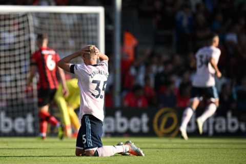 Watch Oleksandr Zinchenko’s incredible reaction after Arsenal team-mate William Saliba’s wonder goal against Bournemouth