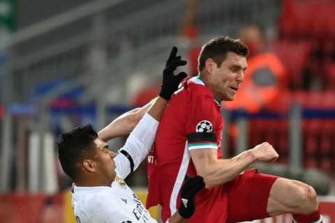 Man Utd fans all saying the same thing about Casemiro after clip of him wiping out Liverpool’s James Milner goes viral