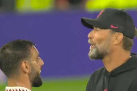 Jurgen Klopp reveals ’emotional’ on-pitch exchange with Bruno Fernandes after Man Utd’s shock win over Liverpool
