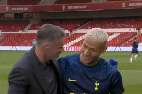 Watch feuding Jamie Carragher and Richarlison embrace despite Liverpool icon calling him out just minutes before