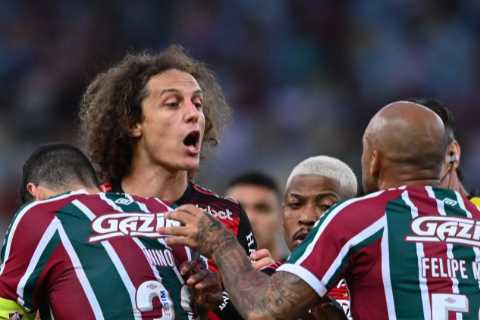 Watch furious ex-Arsenal ace David Luiz square up to Fluminense bad-boy Felipe Melo as FIVE sent off in Flamengo derby