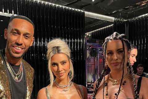 Pierre-Emerick Aubameyang hangs out with Kim Kardashian as Chelsea star and wife attend Dolce & Gabbana SS23 show