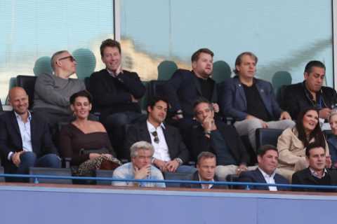James Corden watches Chelsea’s win over Wolves with Todd Boehly in executive box
