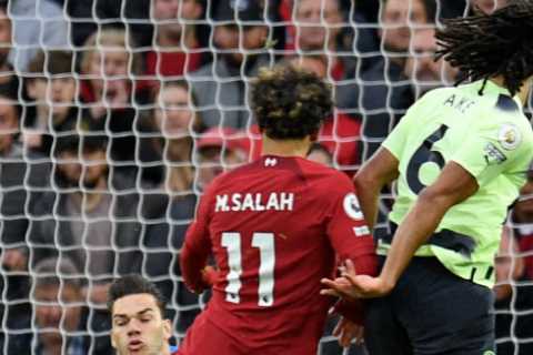 Watch Ederson pull off one of saves of season as he narrowly tips Mo Salah’s shot around post in Liverpool vs Man City