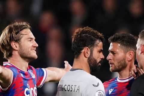 Chelsea legend Diego Costa gets into blazing row with Crystal Palace players and is hauled off seconds later