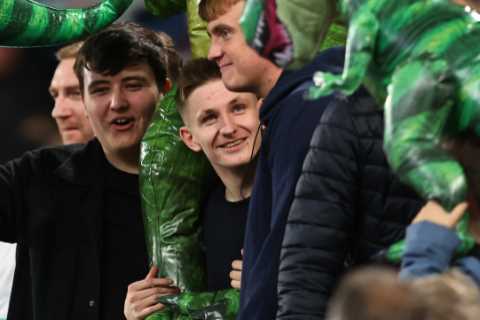 Newcastle fans take inflatable T-Rexes to St James’ Park to troll Everton’s ex-Sunderland star Jordan Pickford