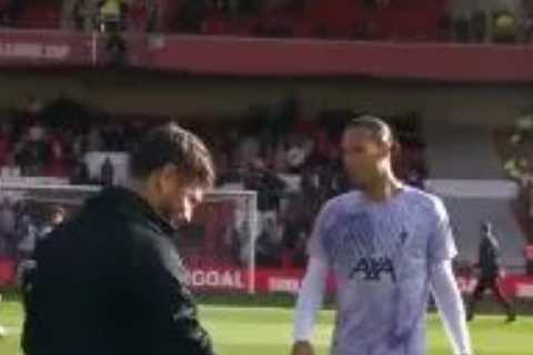 Watch Virgil Van Dijk shoo BT Sport pundits away so Liverpool star can warm-up ahead of clash at Nottingham Forest