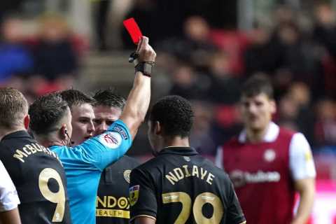 Bristol City’s home clash against Sheffield United descends into mass brawl after horror challenge leads to red card