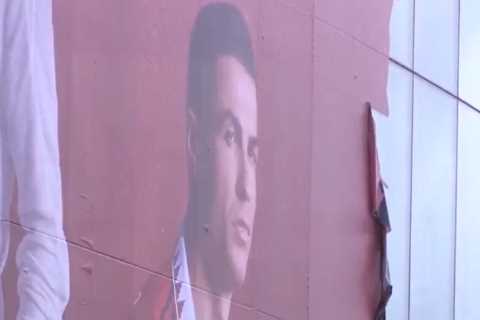 Huge Cristiano Ronaldo mural REMOVED from Old Trafford following explosive interview slamming club and boss Erik ten Hag