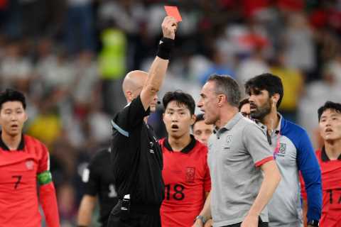 Premier League ref Anthony Taylor SENDS OFF South Korea manager after full-time as World Cup thriller turns sour