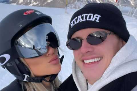 Chelsea star Conor Gallagher and stunning Wag Aime May enjoy romantic ski holiday after taking helicopter ride over Alps