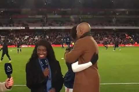 ‘So wholesome’ – Watch Saka run over to hug Henry while Arsenal legend is working as pundit for Amazon Prime