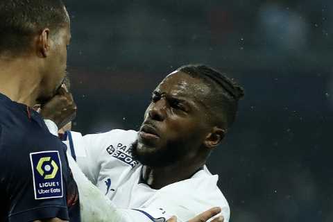 Arsenal flop Nuno Tavares sparks huge brawl after kicking out at rival before trolling Montpellier fans in Marseille win