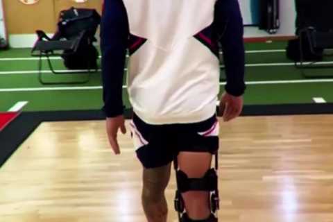 Watch Gabriel Jesus struggle to walk in knee brace as Arsenal star posts injury update video in the gym