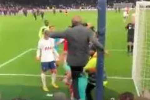 Watch unseen footage from behind goal show shock moment Tottenham yob kicks Arsenal star Aaron Ramsdale in derby chaos