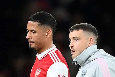 Arsenal in huge Premier League title blow with William Saliba set to miss Liverpool clash with back injury