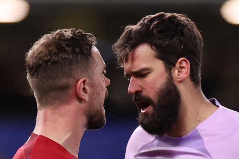 Watch Henderson shoulder charge Alisson in heated clash during Chelsea draw as Liverpool fans all say the same thing