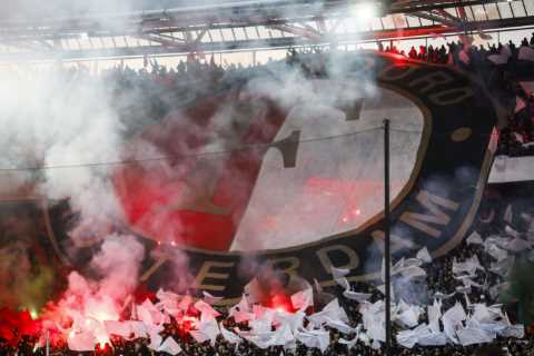 Feyenoord vs Ajax stopped TWICE as ex-Premier League star left with blood pouring from head after he’s hit with object