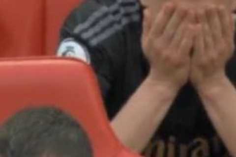 Arsenal star Oleksandr Zinchenko looks in tears on bench after being beaten by Alexander-Arnold for Liverpool equaliser