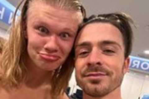 Inside Man City’s dressing room after demolishing Arsenal as topless Haaland and Grealish soak up huge title win