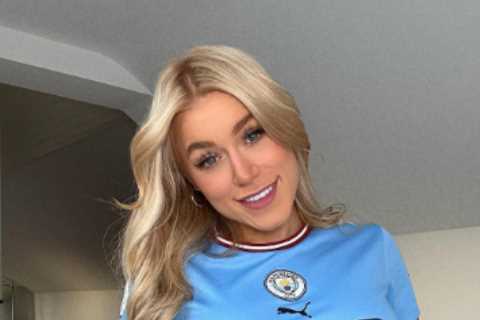 Boxing and OnlyFans star Elle Brooke trolls Arsenal as she strips to underwear and Man City top