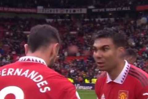 Bruno Fernandes and Casemiro in intense full-time talks after Man Utd narrowly beat Aston Villa in top four race