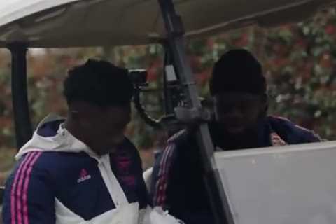 Arsenal fans convinced Arteta has Gunners stars ‘scared’ as ‘panicked’ Saka tells pal ‘don’t do that’ at training