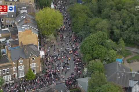 Rival fans rub salt in Arsenal wounds and joke ‘title parade came early’ as they’re pictured streaming out of Emirates