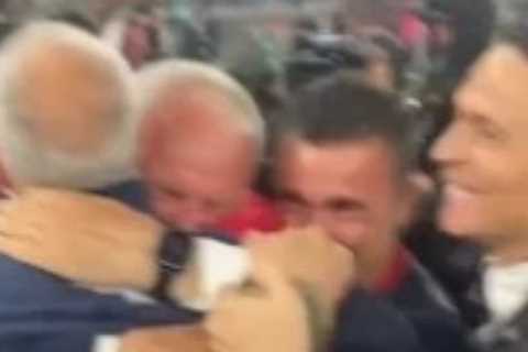 Emotional moment Claudio Ranieri breaks down in tears as ex-Chelsea manager leads Cagliari to promotion for third time