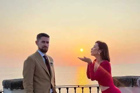 Jorginho’s Wag Catherine stuns in busty red cut-out dress as Arsenal star puts out gushing social media post
