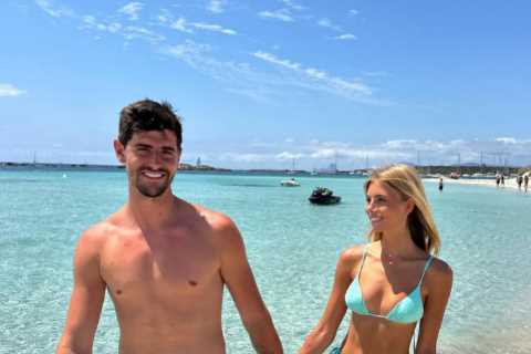 Ex-Chelsea ace Thibaut Courtois’ new wife Mishel Gerzig stuns in sparkly bikini as loved-up couple enjoy Ibiza honeymoon