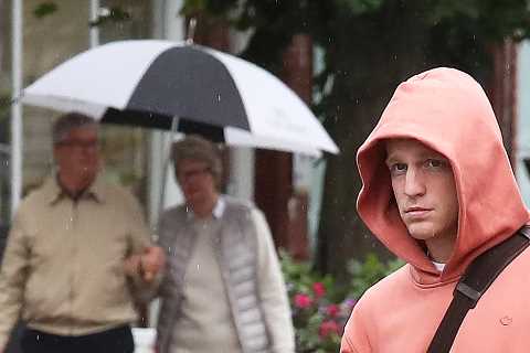 Man Utd outcast Van de Beek looks glum in all-pink outfit with Wag Estelle Bergkamp, daughter of Arsenal legend Dennis