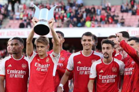 Arsenal players trolled for ‘most hilarious trophy lift ever’ as glum-faced captain Odegaard raises Emirates Cup